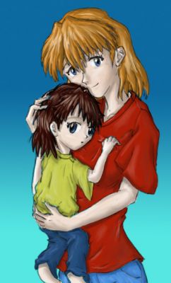 An older pic of Asuka with Aki. Aki's head doesn't seem quite right and it's a little "grey-ish"

