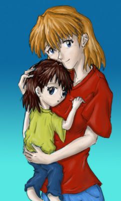 An older pic of Asuka with Aki. Aki's head doesn't seem quite right and it's a little "grey-ish"
